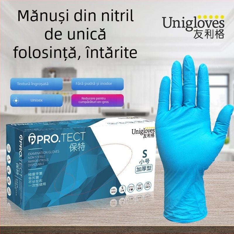 UNIGLOVES mănuși nitril de unică folosință, cu grosime sporită, pentru frumusețe și lucru în laborator; potrivite pentru cosmetică, experimente, catering, îngrijire animale și curățenie casnică