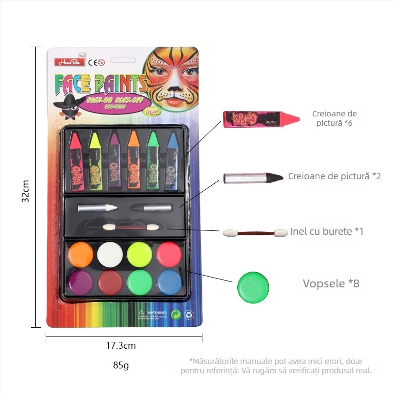 Boyixuan Kit de pictură pentru față și corp – cremă de pictură solubilă în apă, uscare rapidă, lavabil ușor, cu opt nuanțe, pentru machiaj de Halloween.