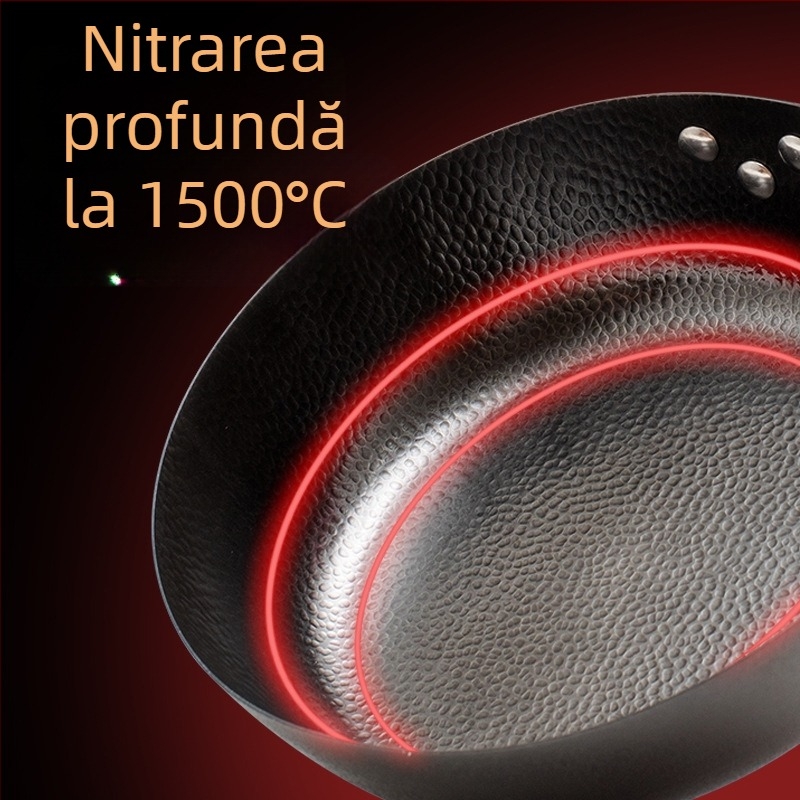 Tigaie plată din fier forjat pentru ouă și fripturi, realizată manual, fără strat, din fier rafinat, potrivită pentru plite cu inducție și gaze, model Pd-jg-015, greutate 1,1 kg