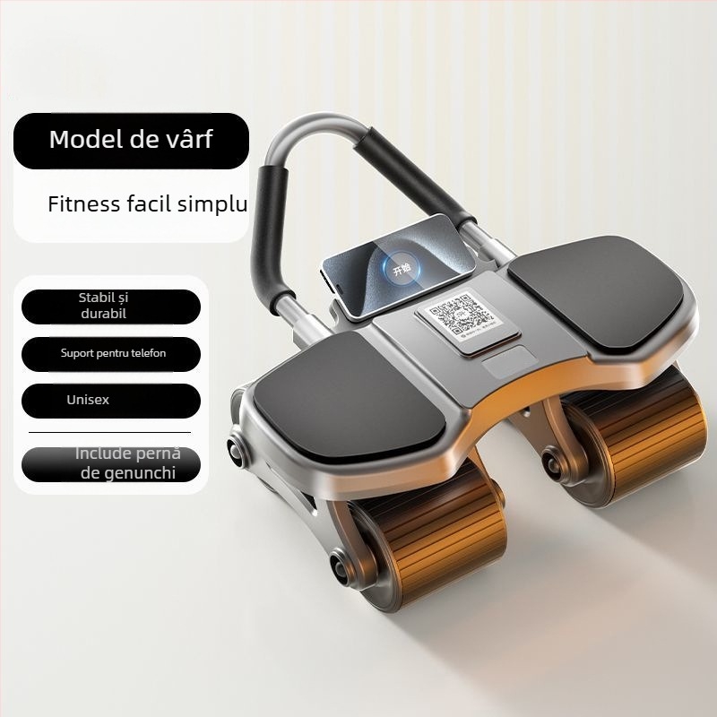 Ab Wheel cu patru roți, revenire automată – nepliabil, model: Four-wheel Flat Plate Support Ab Wheel, greutate 2,3 kg, potrivit pentru birou, acasă și afară