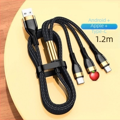 Cablu de date 3 în 1, încărcare rapidă 66W și indicator LED, pentru Apple, Huawei și Xiaomi (pentru mașină) – Lightning, Micro USB, Type-C, cablu împletit