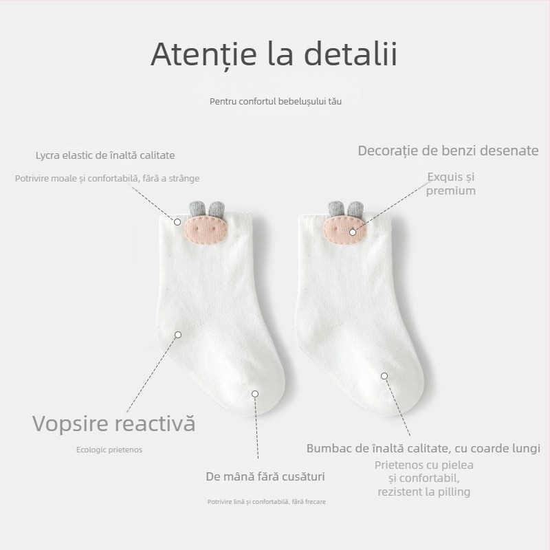 Șosete pentru nou-născuți – stil coreean, desene animate drăguțe, din bumbac, tub scurt, primăvară/toamnă, 0–1 ani
