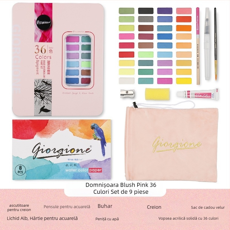 Giorgione set acuarele solide, 9 piese, pentru pictură cu acuarele