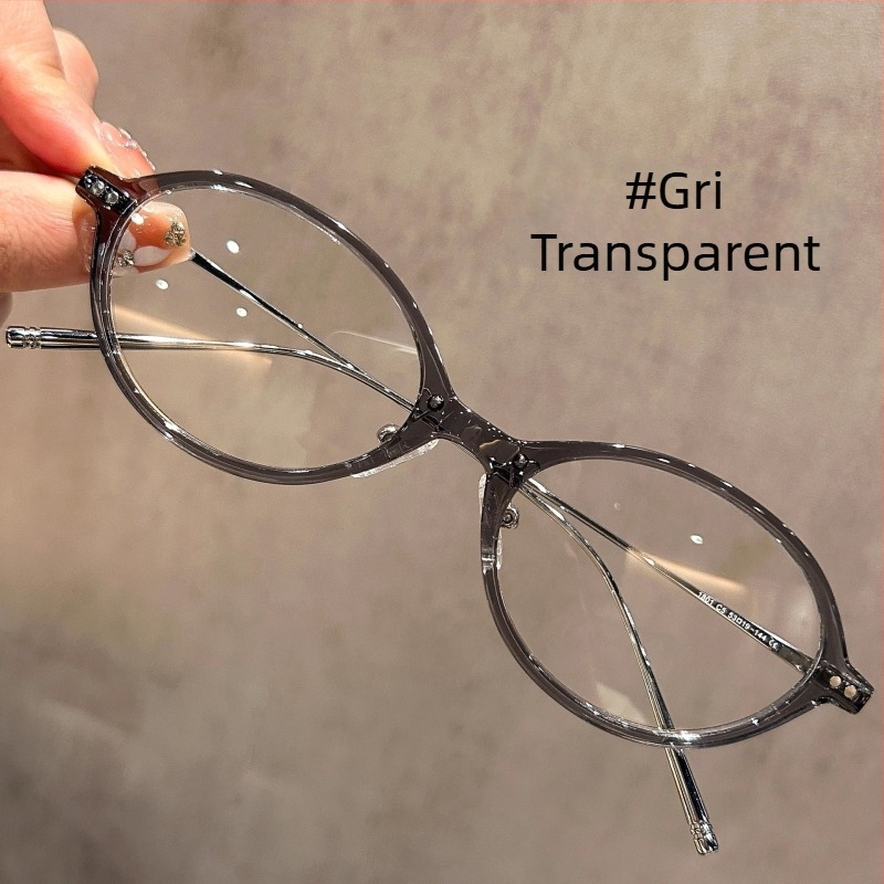 Ochelari în stil nerd, ramă ovală din plastic, lentile acoperite, model 1801, ramă reglabilă