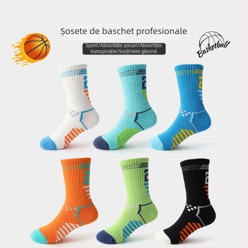 Șosete de baschet pentru copii - bumbac (81%), lungime medie, grosime medie, respirante și anti-miros, pentru copii de 8 ani și peste