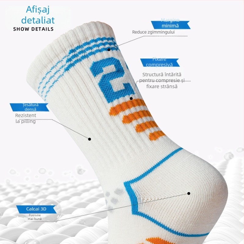 Șosete de baschet pentru copii - bumbac (81%), lungime medie, grosime medie, respirante și anti-miros, pentru copii de 8 ani și peste