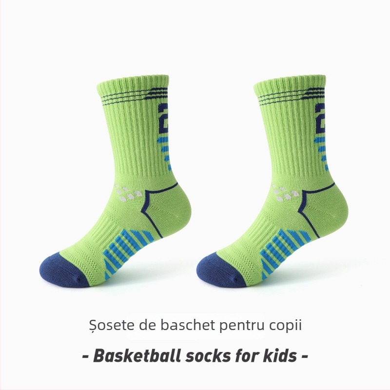 Șosete de baschet pentru copii - bumbac (81%), lungime medie, grosime medie, respirante și anti-miros, pentru copii de 8 ani și peste