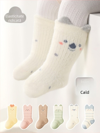 Șosete pentru copii, groase, căptușite cu fleece, până la gambe medii, iarnă, unisex, tricot jacquard, material principal nailon 80%