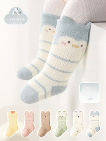 Șosete pentru copii, groase, căptușite cu fleece, până la gambe medii, iarnă, unisex, tricot jacquard, material principal nailon 80%