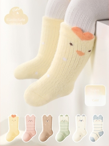 Șosete pentru copii, groase, căptușite cu fleece, până la gambe medii, iarnă, unisex, tricot jacquard, material principal nailon 80%