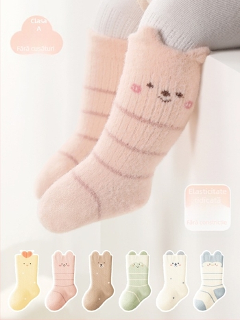 Șosete pentru copii, groase, căptușite cu fleece, până la gambe medii, iarnă, unisex, tricot jacquard, material principal nailon 80%