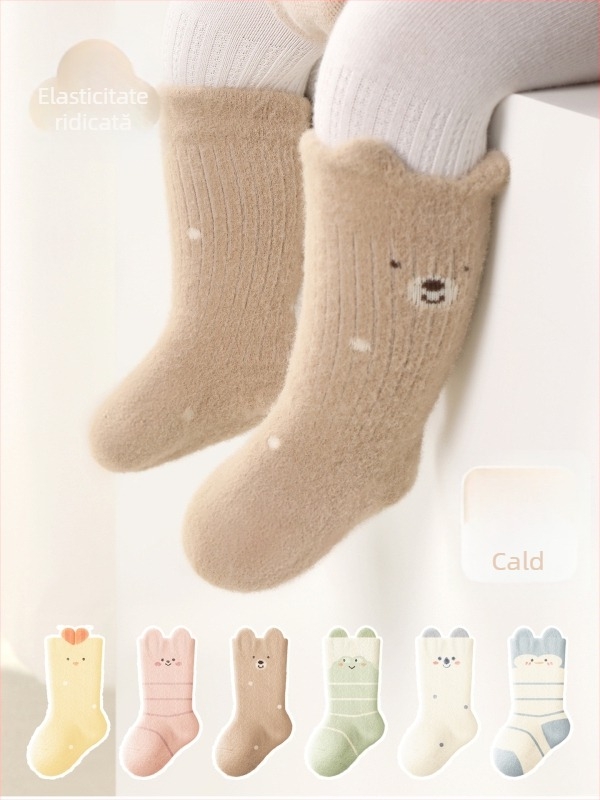 Șosete pentru copii, groase, căptușite cu fleece, până la gambe medii, iarnă, unisex, tricot jacquard, material principal nailon 80%