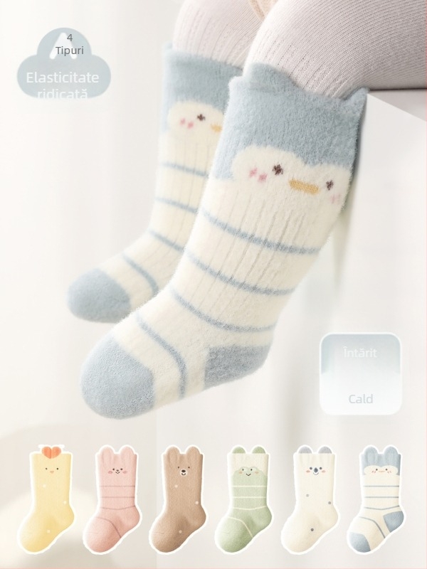 Șosete pentru copii, groase, căptușite cu fleece, până la gambe medii, iarnă, unisex, tricot jacquard, material principal nailon 80%