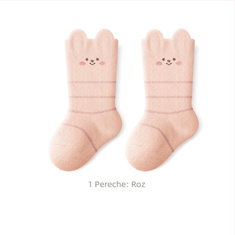 Șosete pentru copii, groase, căptușite cu fleece, până la gambe medii, iarnă, unisex, tricot jacquard, material principal nailon 80%