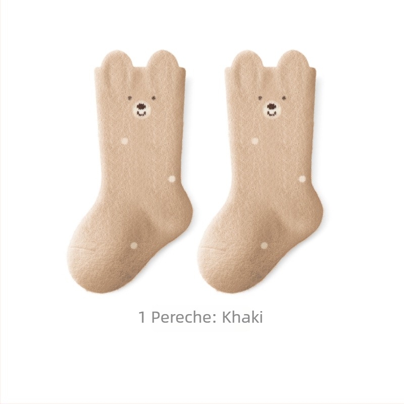 Șosete pentru copii, groase, căptușite cu fleece, până la gambe medii, iarnă, unisex, tricot jacquard, material principal nailon 80%