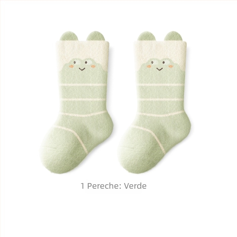 Șosete pentru copii, groase, căptușite cu fleece, până la gambe medii, iarnă, unisex, tricot jacquard, material principal nailon 80%