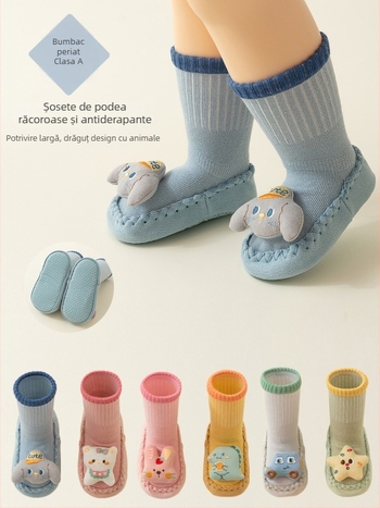 Șosete de podea pentru copii 0–2 ani, antiderapante, talpă moale, bumbac combed, jacquard