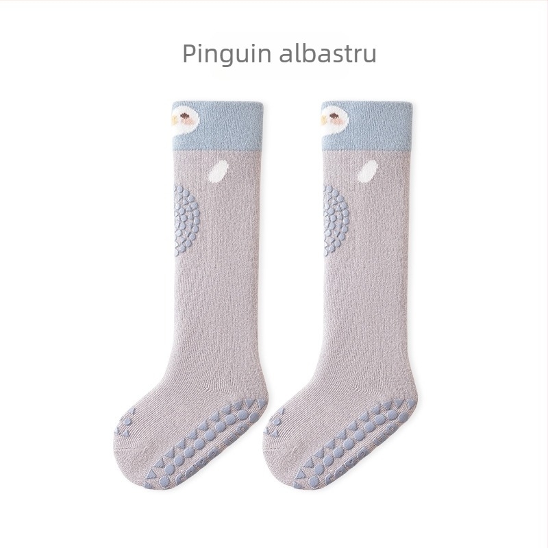 Șosete pentru copii până la genunchi, antiderapante, model jacquard cu desene animate, bumbac pieptănat, respirante (0–12 luni)