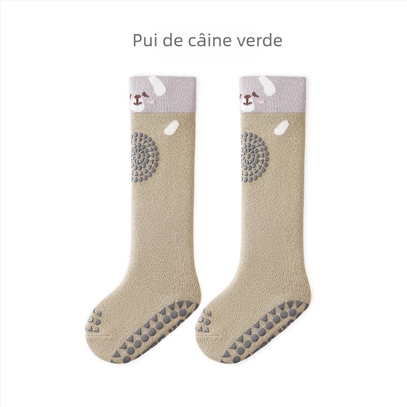 Șosete pentru copii până la genunchi, antiderapante, model jacquard cu desene animate, bumbac pieptănat, respirante (0–12 luni)