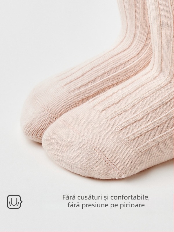 Șosete din bumbac pentru bebeluși și copii, lungime medie până la gambe, culoare uni, 100% bumbac, respirante, mărime universală (1–3 ani, 80–100 cm)