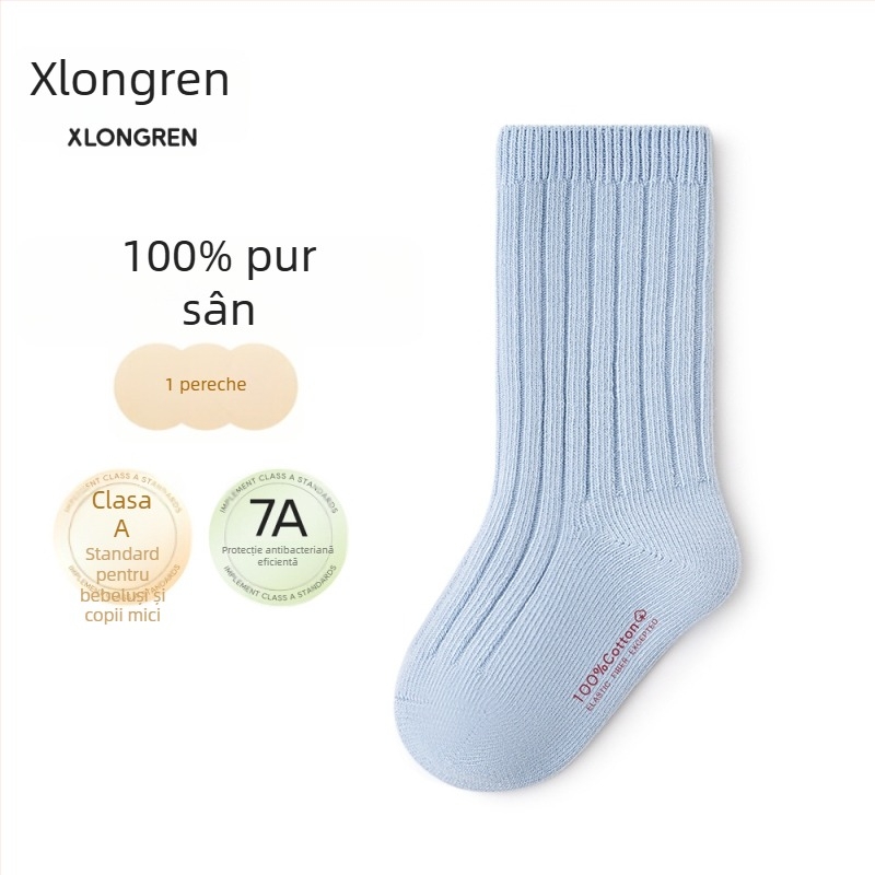 Șosete din bumbac pentru bebeluși și copii, lungime medie până la gambe, culoare uni, 100% bumbac, respirante, mărime universală (1–3 ani, 80–100 cm)