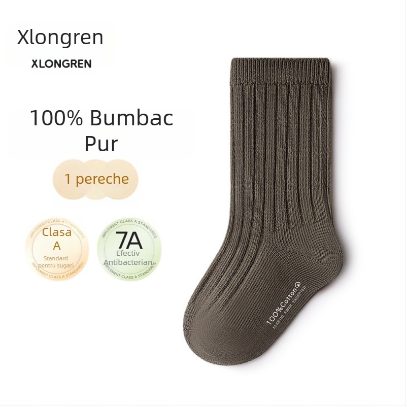 Șosete din bumbac pentru bebeluși și copii, lungime medie până la gambe, culoare uni, 100% bumbac, respirante, mărime universală (1–3 ani, 80–100 cm)
