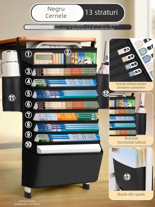 Geantă suspendată pentru cărți, lângă birou, capacitate mare, Brand Bushang, Model Kz00213bm, Material țesătură, Greutate netă 1