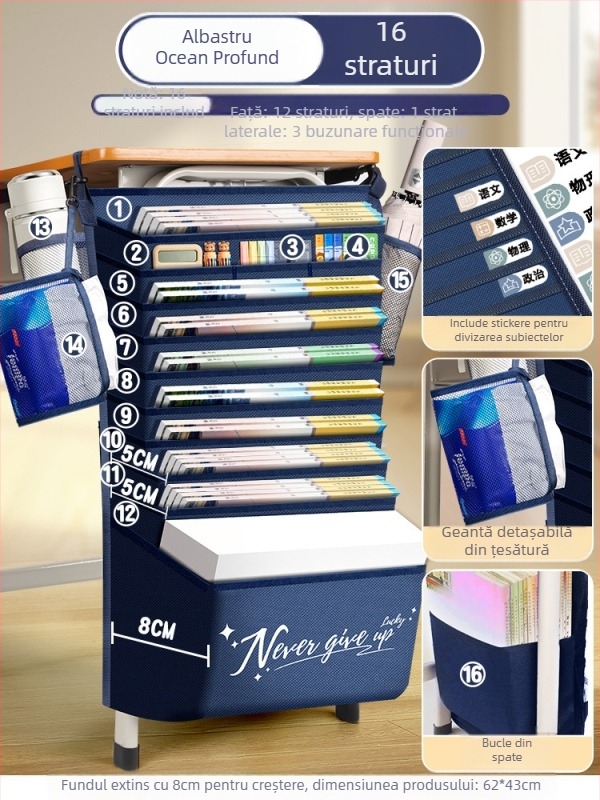 Geantă suspendată pentru cărți, lângă birou, capacitate mare, Brand Bushang, Model Kz00213bm, Material țesătură, Greutate netă 1