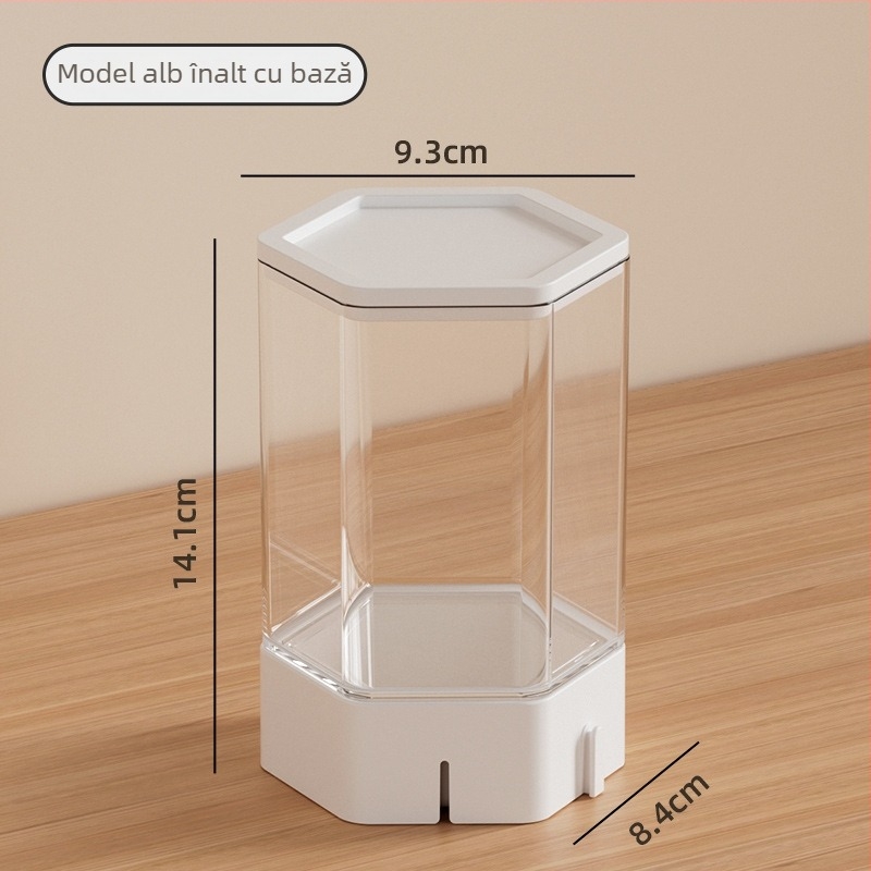 Cutie hexagonală de depozitare pentru birou – plastic PET+ABS, capacitate 1L, organizator pentru pixuri și cosmetice, potrivită pentru living, dormitor și birou