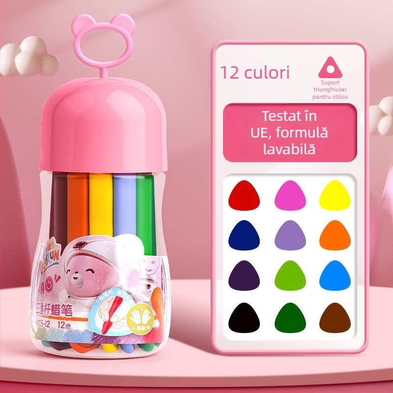 Deli HM715 Creioane cerate din plastic – Cap rotund, Corp plastic, Seria Mengyi Aerospace, pentru artă copiilor