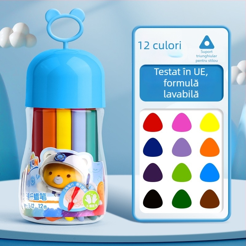 Deli HM715 Creioane cerate din plastic – Cap rotund, Corp plastic, Seria Mengyi Aerospace, pentru artă copiilor