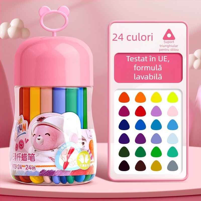 Deli HM715 Creioane cerate din plastic – Cap rotund, Corp plastic, Seria Mengyi Aerospace, pentru artă copiilor