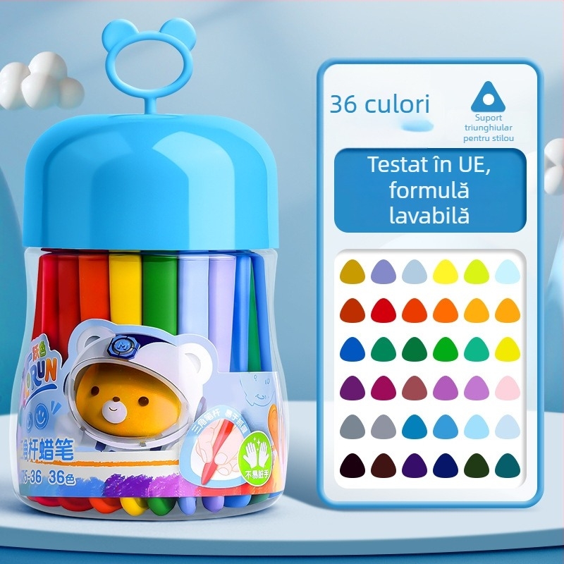 Deli HM715 Creioane cerate din plastic – Cap rotund, Corp plastic, Seria Mengyi Aerospace, pentru artă copiilor