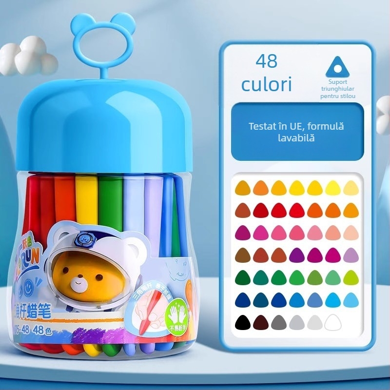 Deli HM715 Creioane cerate din plastic – Cap rotund, Corp plastic, Seria Mengyi Aerospace, pentru artă copiilor