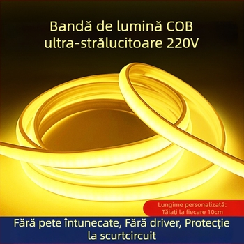 Bandă LED COB, 240 LEDuri (2835 cipuri), intrare 220V, 10W, fascicul 180°, rezistent la apă