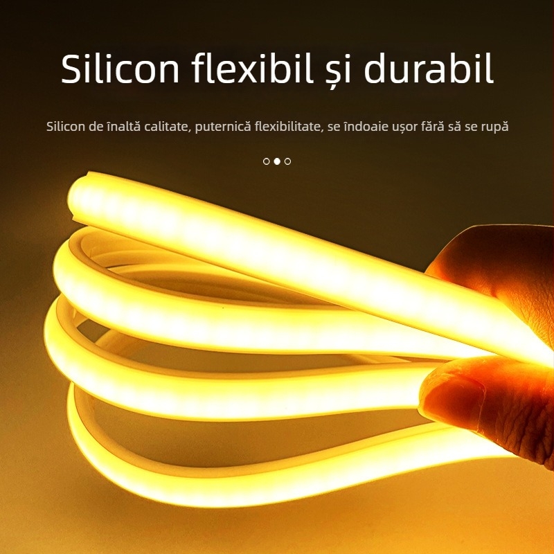 Bandă LED COB, 240 LEDuri (2835 cipuri), intrare 220V, 10W, fascicul 180°, rezistent la apă