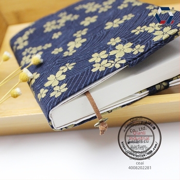 Copertă de carte din pânză, cu broderie florală bronzată, realizată manual, reglabilă pentru caiet