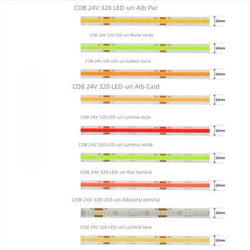 Bandă LED COB cu 320 LED, intrare 5V, rezistentă la apă, reglabilă cu control USB pentru iluminare interioară