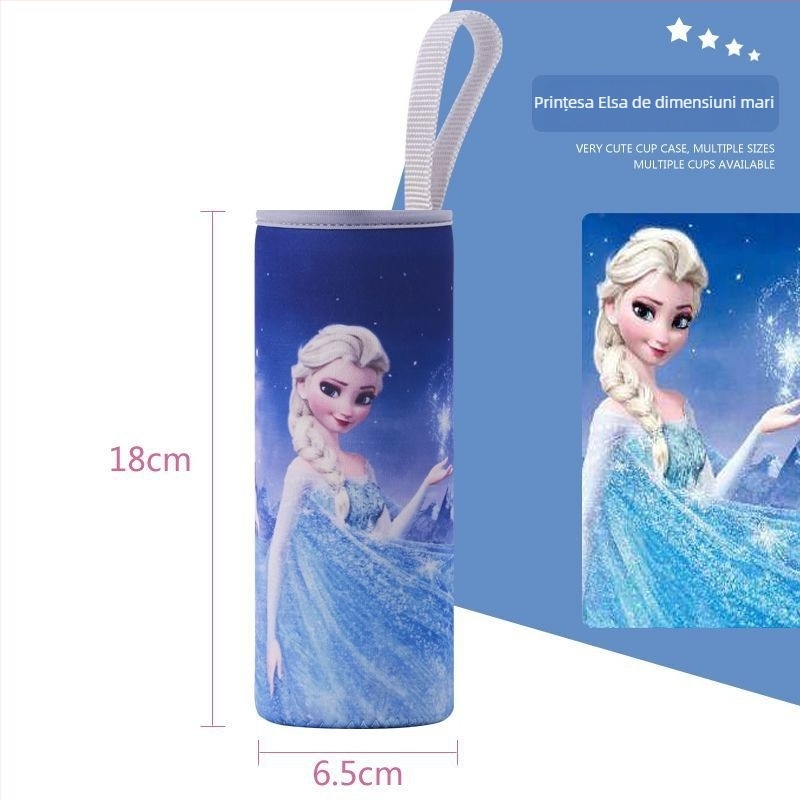 Husă termică pentru pahar, stil desen animat, din material textil, cu șnur