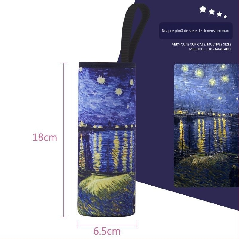 Husă termică pentru pahar, stil desen animat, din material textil, cu șnur