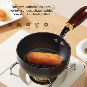 Tigaie mică din fontă pentru prăjit, suprafață antiaderentă, capac din oțel inoxidabil cu geam, fund de mai multe straturi, compatibilă cu toate plitele