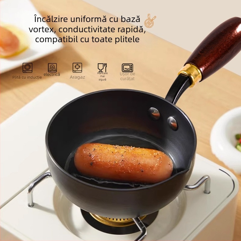 Tigaie mică din fontă pentru prăjit, suprafață antiaderentă, capac din oțel inoxidabil cu geam, fund de mai multe straturi, compatibilă cu toate plitele