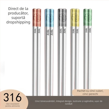 Bețe chinezești din oțel inoxidabil 316, pătrate, antiderapante, rezistente la temperaturi înalte, 1 pereche