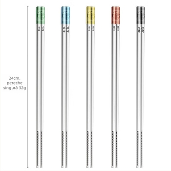 Bețe chinezești din oțel inoxidabil 316, pătrate, antiderapante, rezistente la temperaturi înalte, 1 pereche