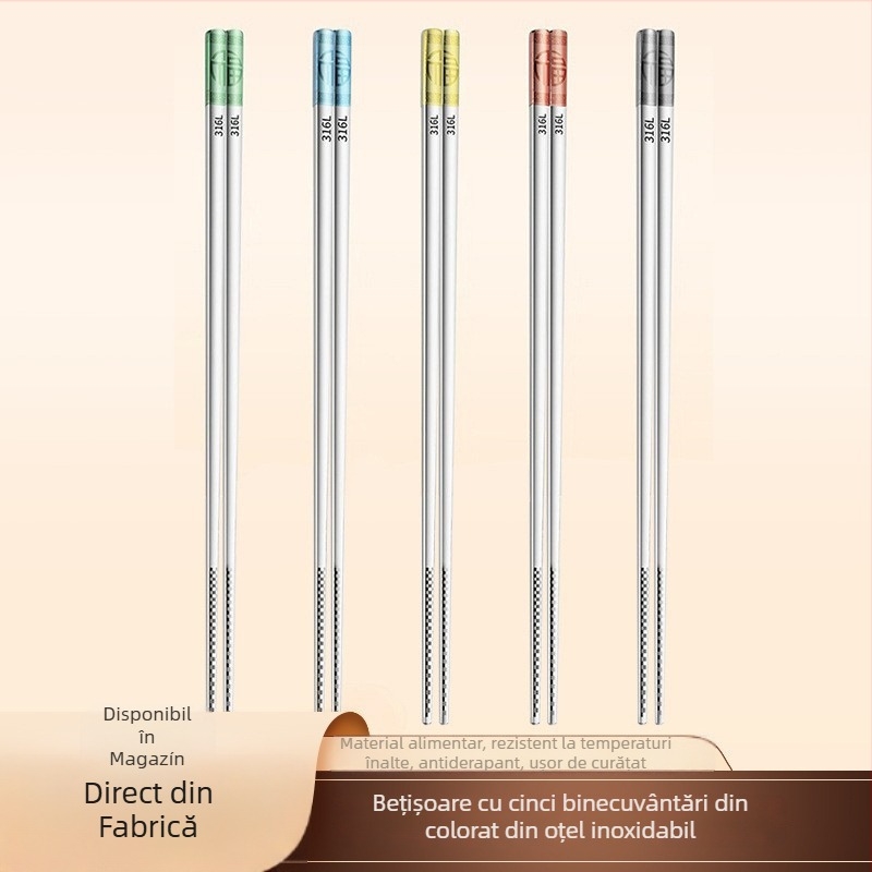 Bețe chinezești din oțel inoxidabil 316, pătrate, antiderapante, rezistente la temperaturi înalte, 1 pereche