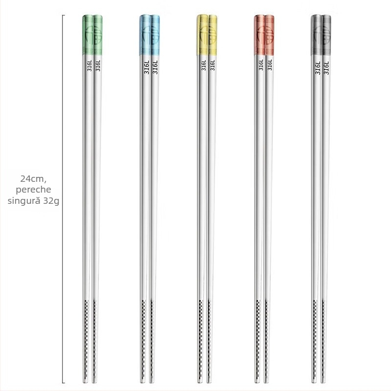 Bețe chinezești din oțel inoxidabil 316, pătrate, antiderapante, rezistente la temperaturi înalte, 1 pereche