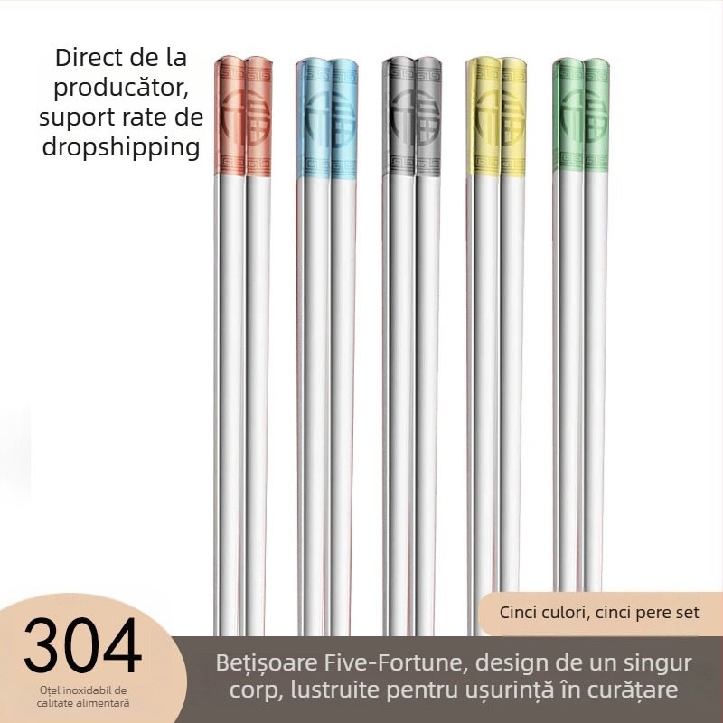 Bețe chinezești din oțel inoxidabil 316, pătrate, antiderapante, rezistente la temperaturi înalte, 1 pereche