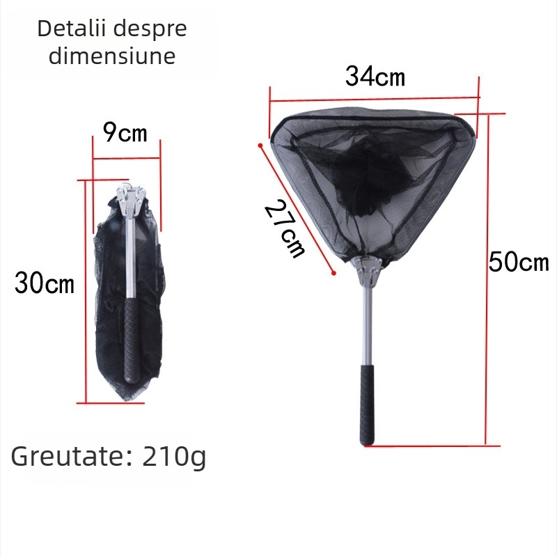 Plasă de pescuit din aliaj de aluminiu, cu cap triunghiular integrat și tijă de aluminiu