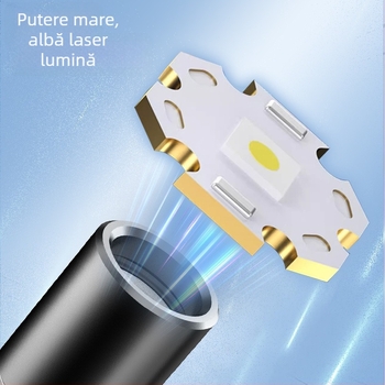 Lanternă de exterior pentru camping și autoapărare, corp din aliaj de aluminiu, sursă de lumină cu laser, zoom telescopic, 5W, baterie reîncărcabilă (capacitate 500)