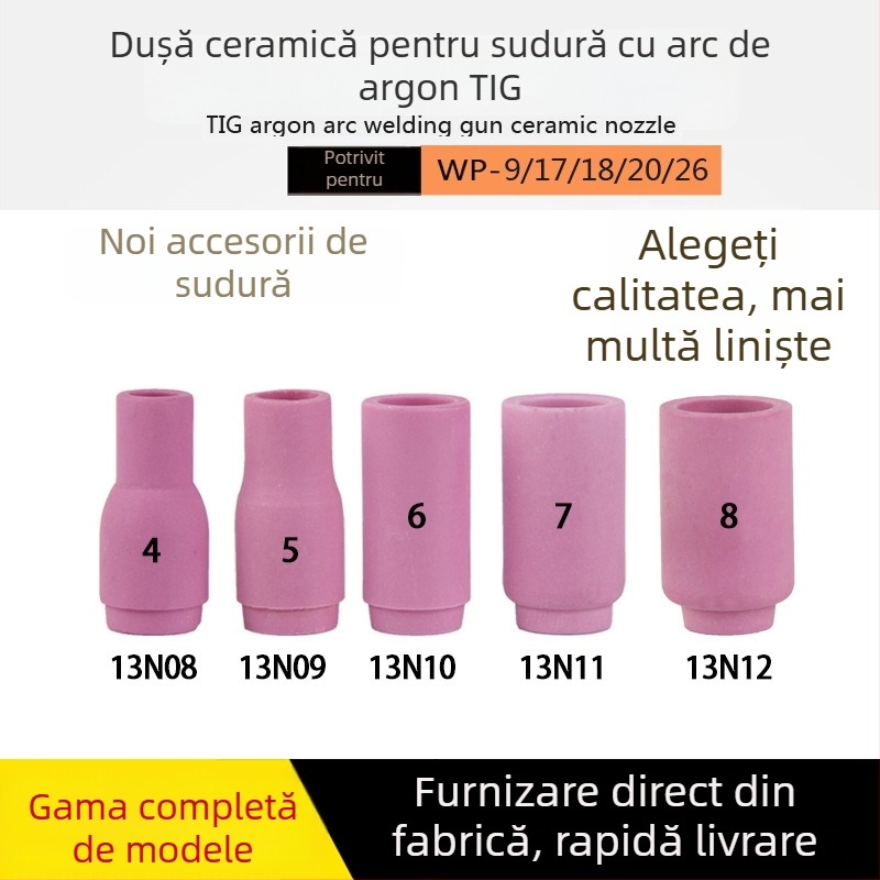 WP-9F Pistol de sudură cu arc argon cu duză ceramică 13N08, ghid de flux din cupru, protecție pentru duză